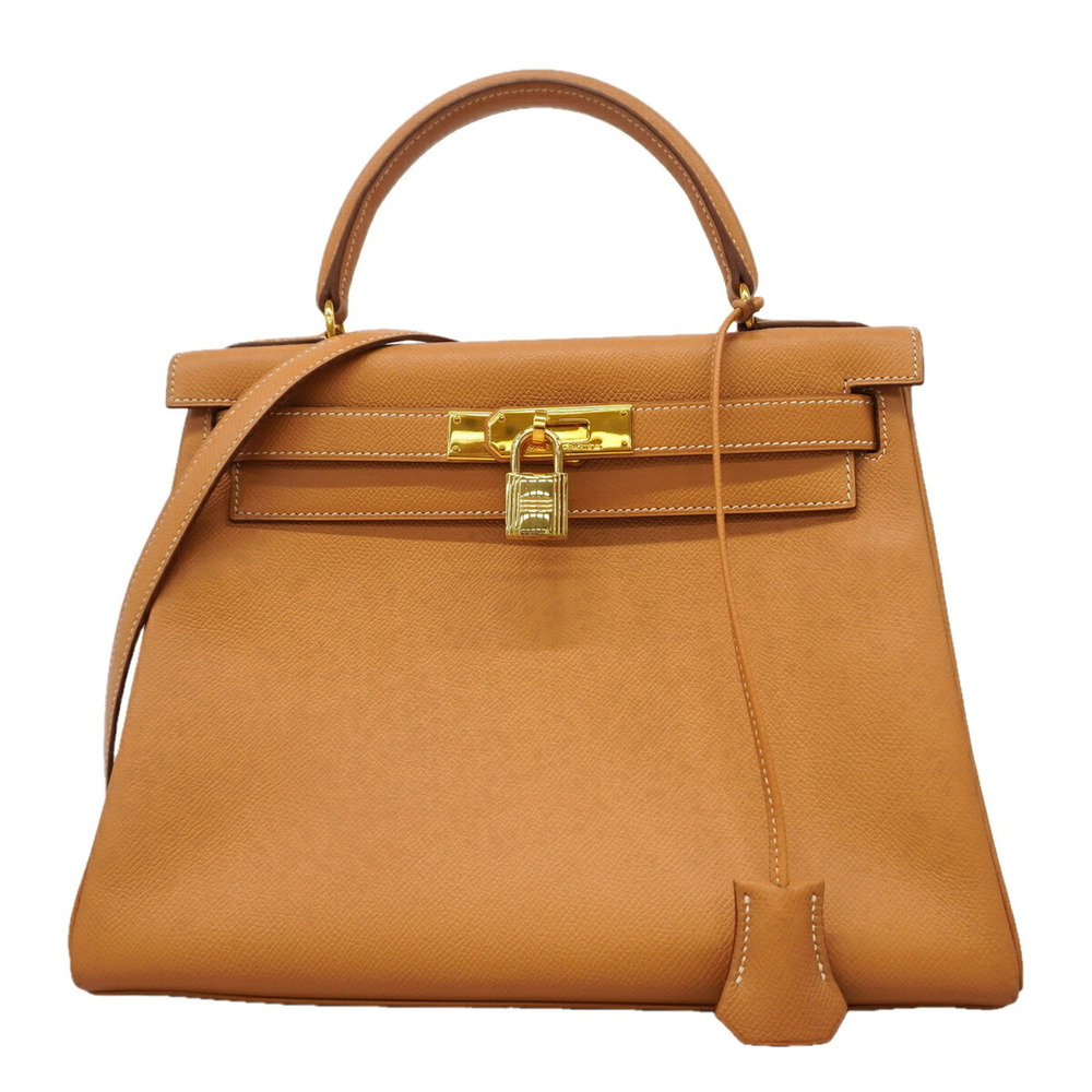 Hermes Kelly 28 handbag, Courchevel leather, Natural Sable, □A stamp, 2-way b...